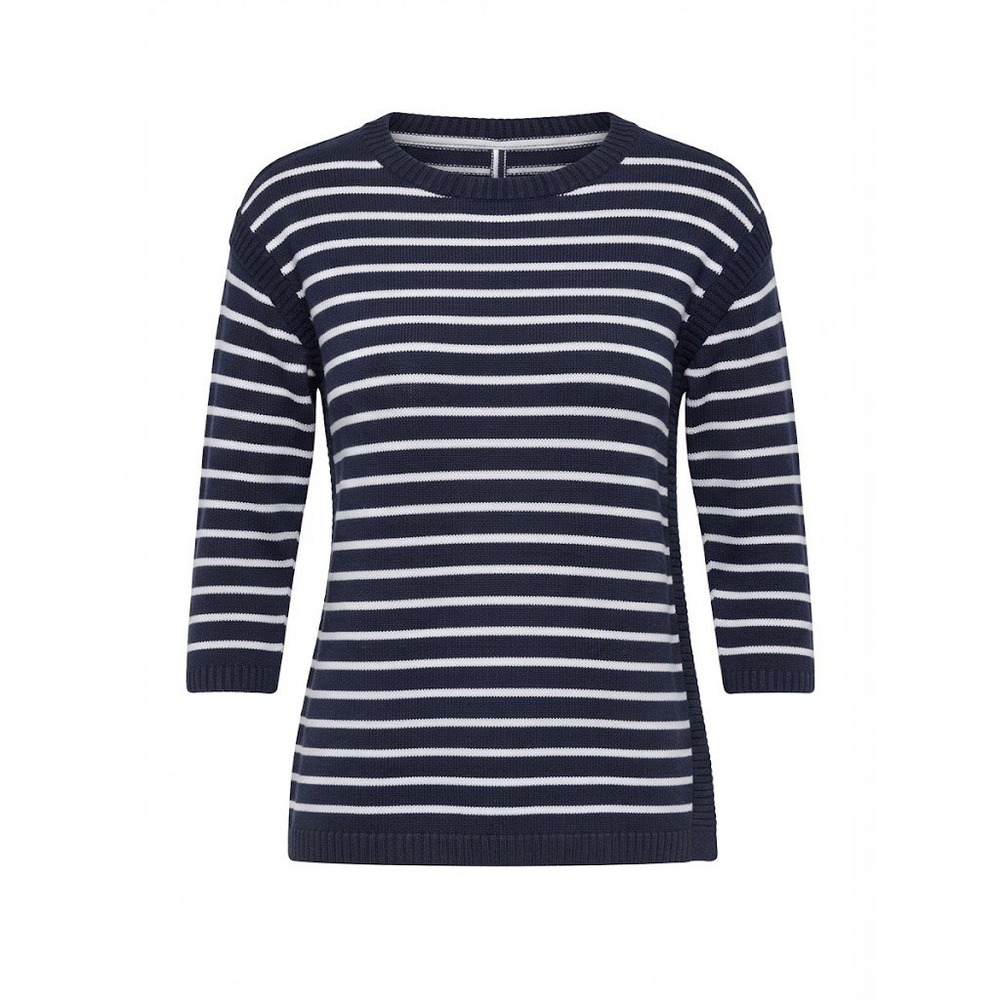 Talbots Sweater Womens Medium Navy White Striped Crew Neck 3/4 Sleeve Preppy